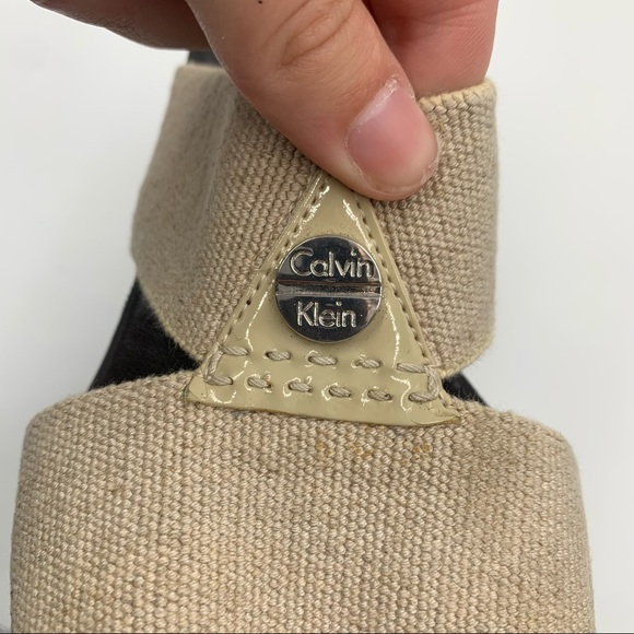 ❤️ Calvin Klein Tan "Marjory" Heel Platform Peep Toe Sandals Size 7.5M - Picture 7 of 9